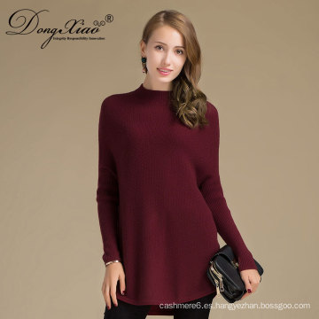 Long Sleeves Loose Cashmere Pure Wine Red Girls Suéteres de punto